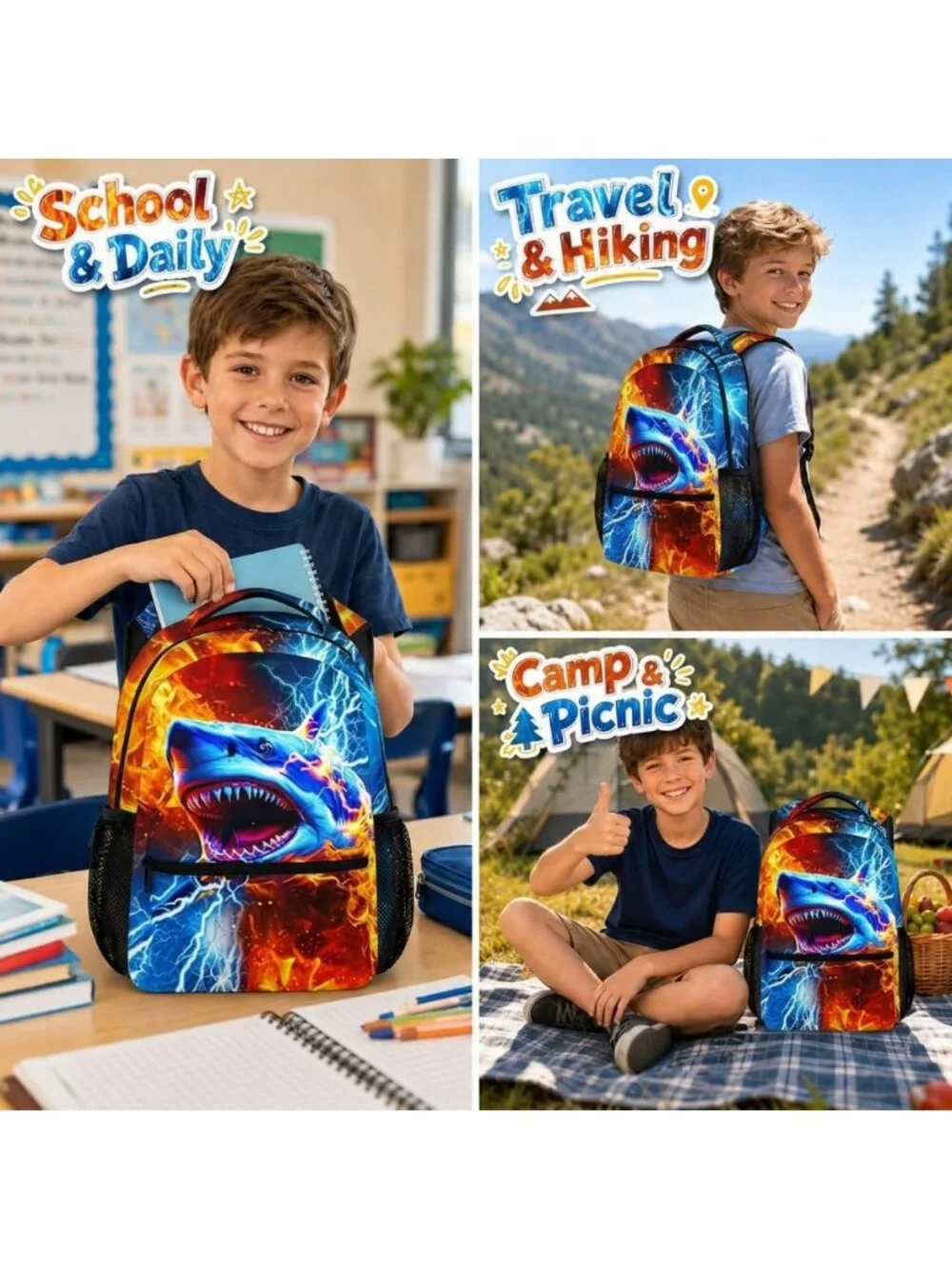 Cool Shark Backpack for Boys - Lightweight 17